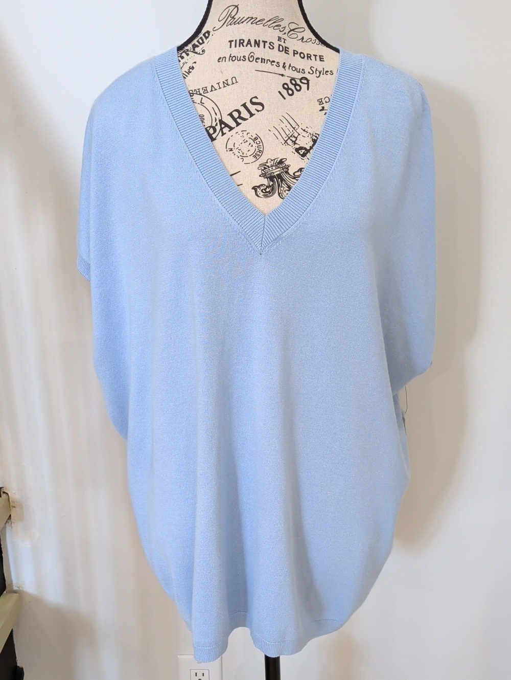 CYRUS | Women's Skyway Blue Super Soft Oversized Cap Sleeved V-Neck Sweater